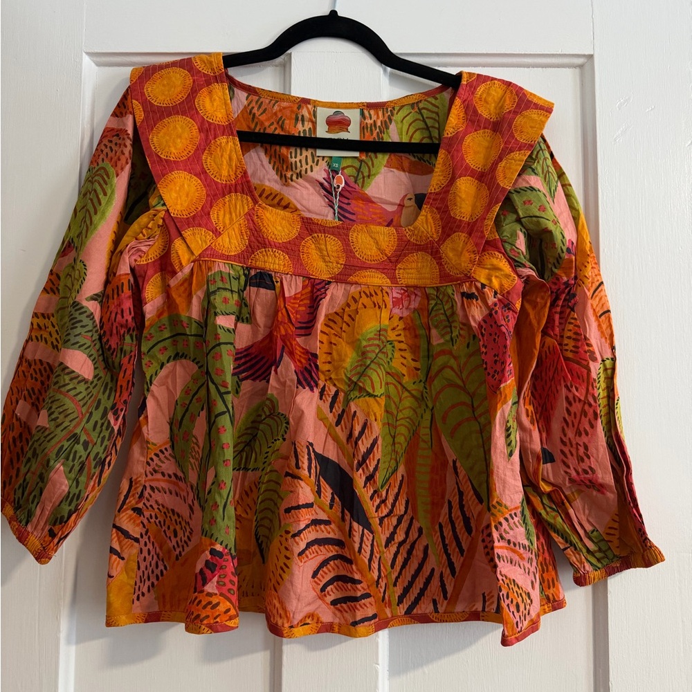 Farm Rio Summer Dream Square Neck Blouse XS - Picture 7 of 16